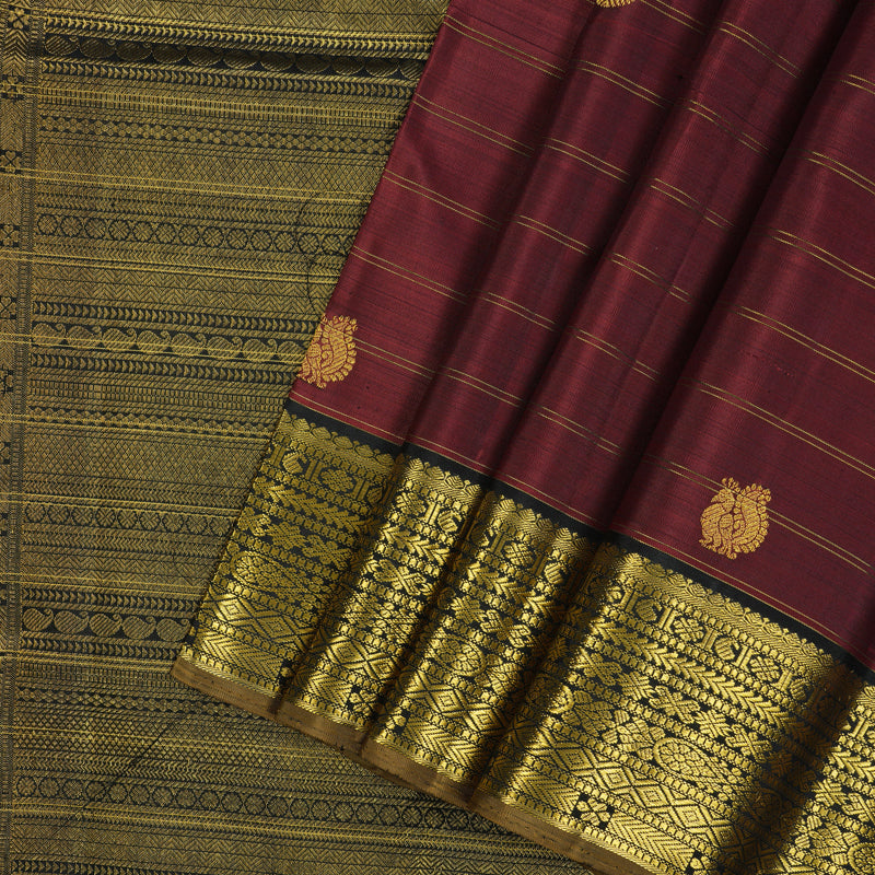 Hayagrivas Handloom Maroon Kanjivaram Silk Saree with Black Border KBE2292B7-1