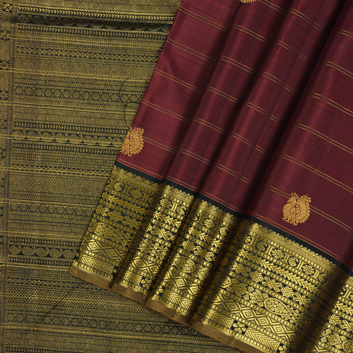 Hayagrivas Handloom Maroon Kanjivaram Silk Saree with Black Border KBE2292B7-1