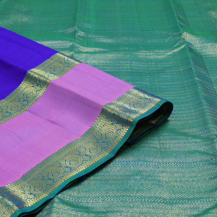 Hayagrivas Handloom Purplish-Blue Kanjivaram Silk Saree with Rose Pink Border KBE2293B3-2