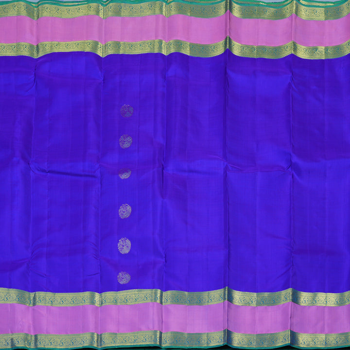 Hayagrivas Handloom Purplish-Blue Kanjivaram Silk Saree with Rose Pink Border KBE2293B3-2