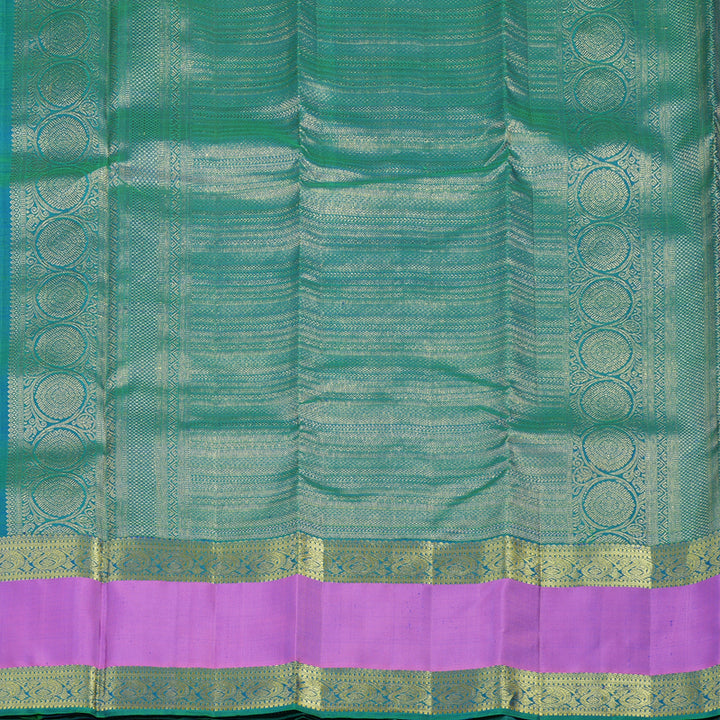 Hayagrivas Handloom Purplish-Blue Kanjivaram Silk Saree with Rose Pink Border KBE2293B3-2