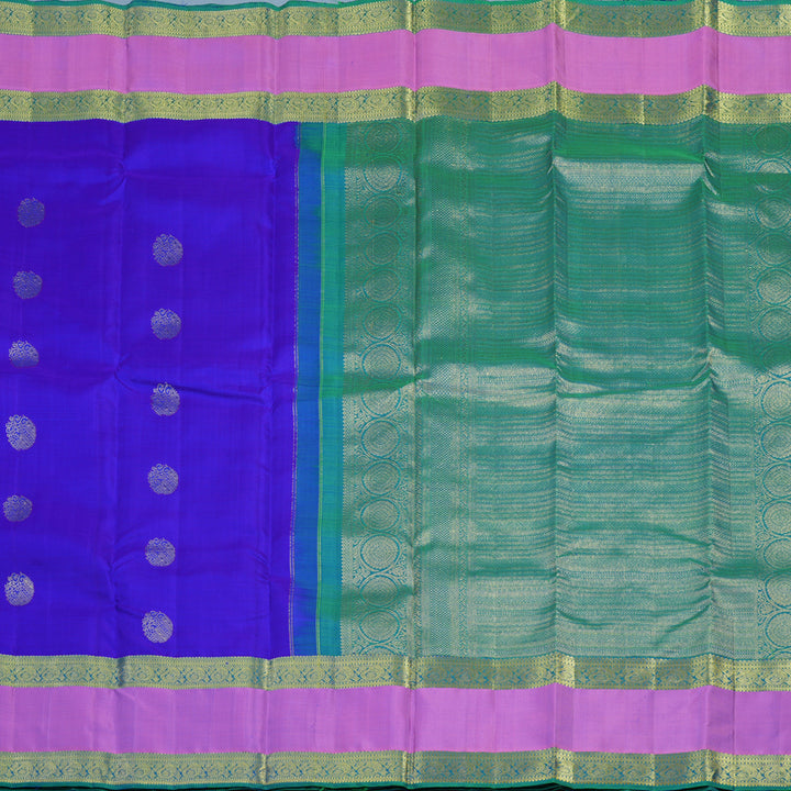 Hayagrivas Handloom Purplish-Blue Kanjivaram Silk Saree with Rose Pink Border KBE2293B3-2
