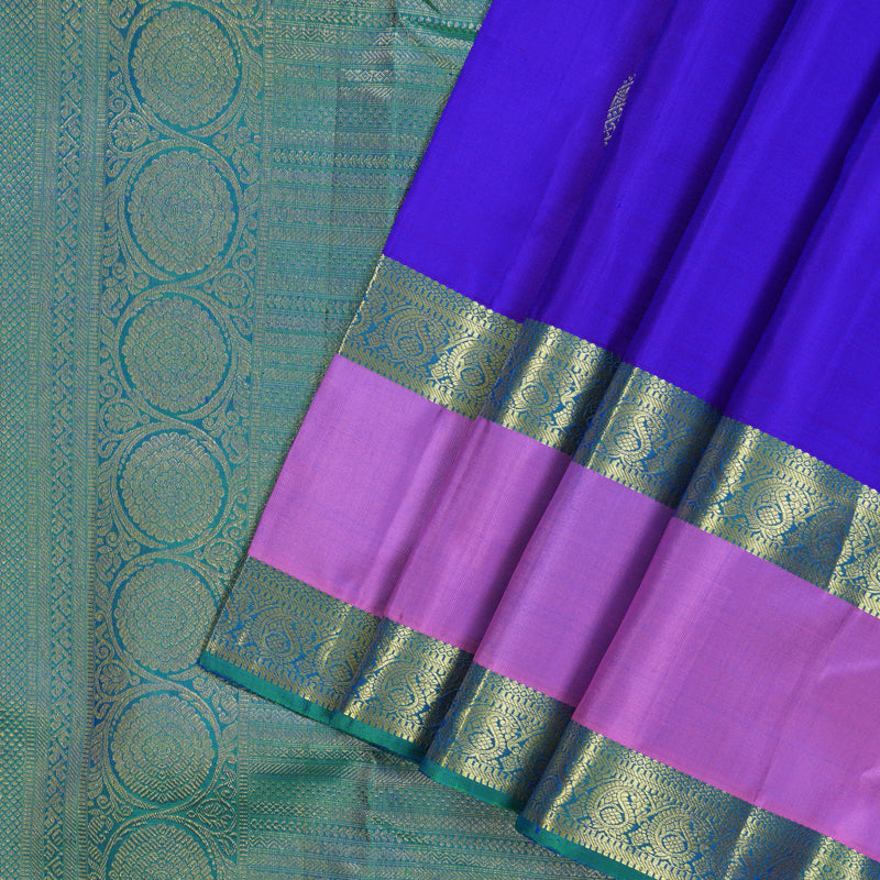 Hayagrivas Handloom Purplish-Blue Kanjivaram Silk Saree with Rose Pink Border KBE2293B3-2