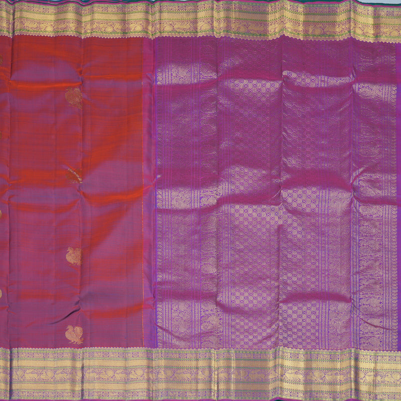 Hayagrivas Handloom Dual Tone (Rust & Blue) Kanjivaram Silk Saree KBE2293B5-2