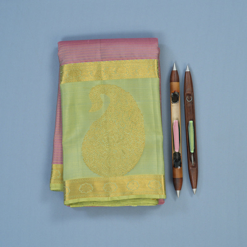 Hayagrivas Handloom Lotus Pink Kanjivaram Silk Saree with Pista Green Border KBE2293B6-2