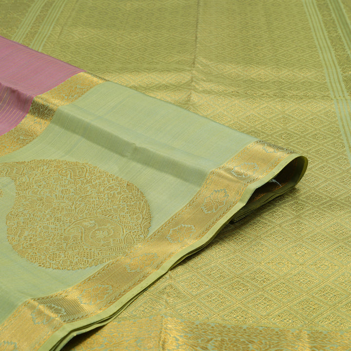 Hayagrivas Handloom Lotus Pink Kanjivaram Silk Saree with Pista Green Border KBE2293B6-2
