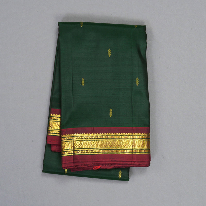 Hayagrivas Handloom Bottle Green Kanjivaram Silk Saree with Maroon Border KBE2295B1-17