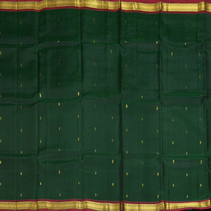 Hayagrivas Handloom Bottle Green Kanjivaram Silk Saree with Maroon Border KBE2295B1-17