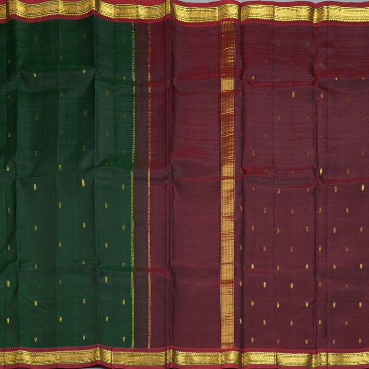 Hayagrivas Handloom Bottle Green Kanjivaram Silk Saree with Maroon Border KBE2295B1-17