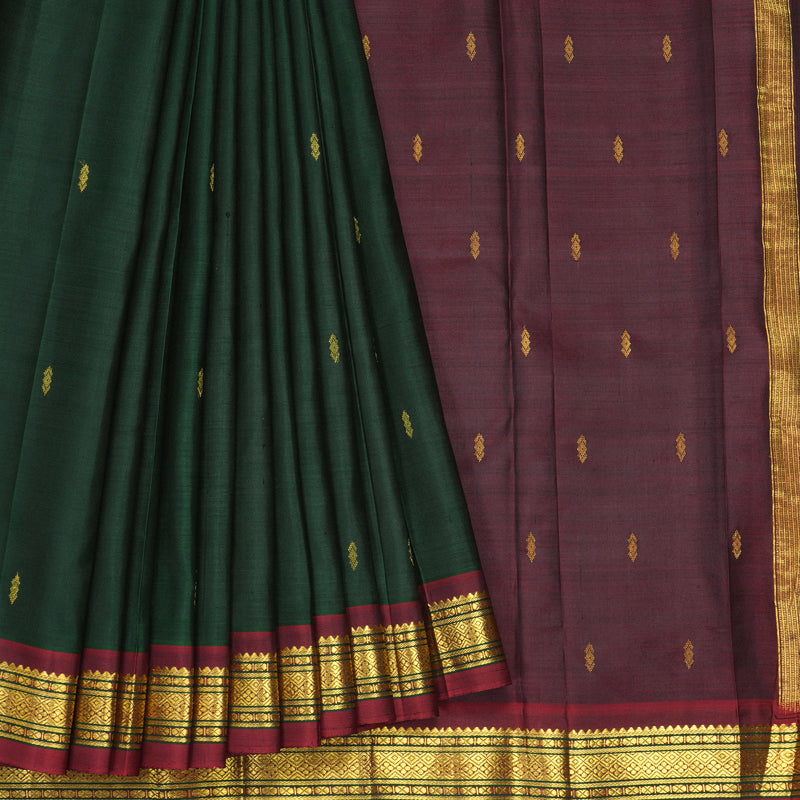 Hayagrivas Handloom Bottle Green Kanjivaram Silk Saree with Maroon Border KBE2295B1-17