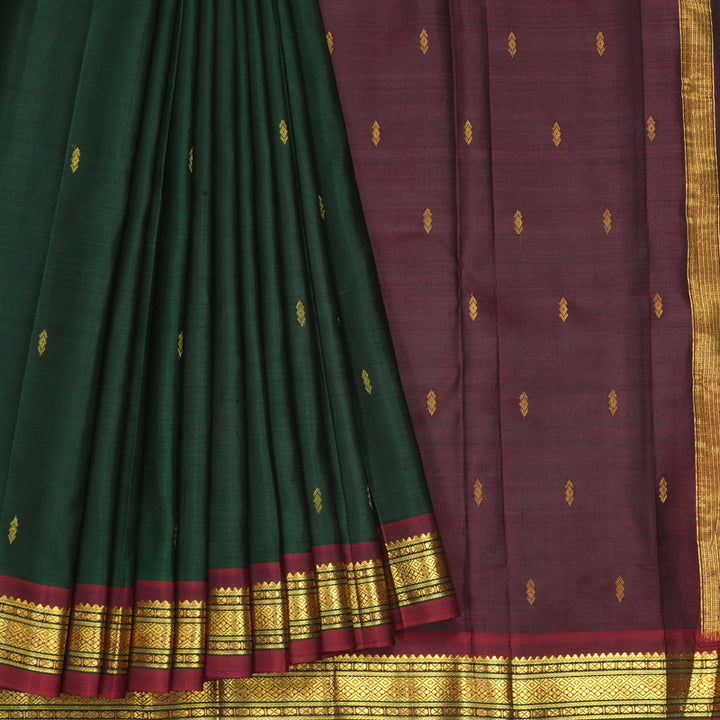 Hayagrivas Handloom Bottle Green Kanjivaram Silk Saree with Maroon Border KBE2295B1-17