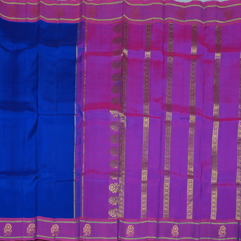 Hayagrivas Handloom MS Blue Kanjivaram Silk Saree with Magenta Border KBE2295B3-4