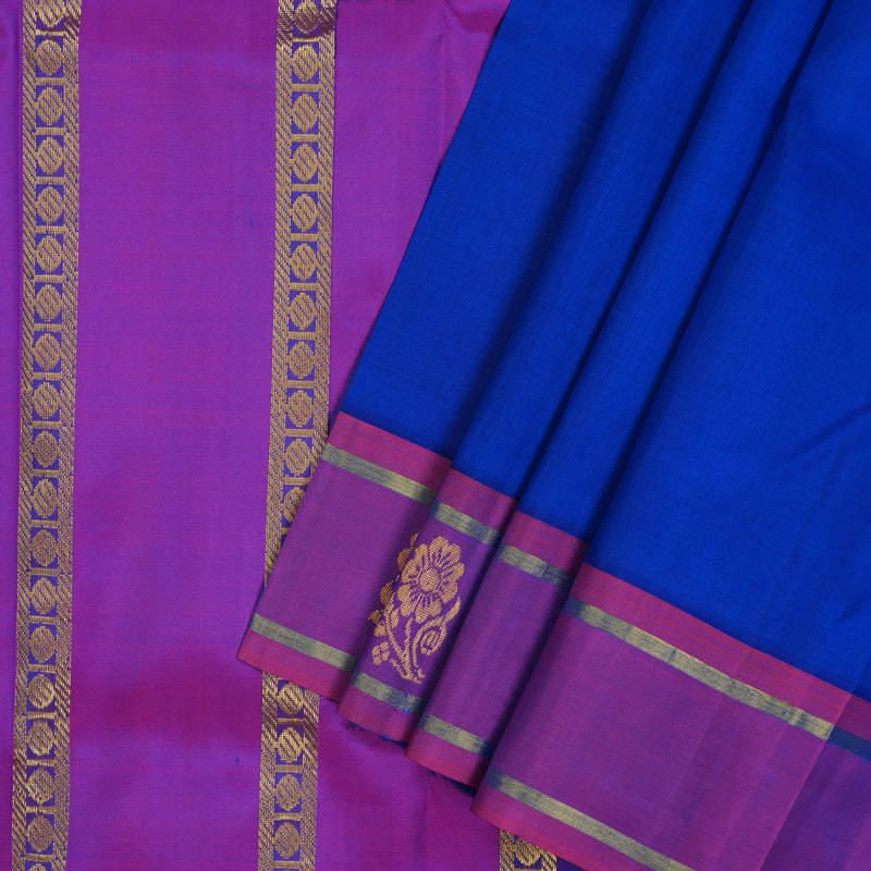 Hayagrivas Handloom MS Blue Kanjivaram Silk Saree with Magenta Border KBE2295B3-4