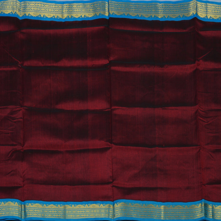 Hayagrivas Araku Maroon Pure Silk Cotton Saree with Sky Blue Border KBE2296B4-1