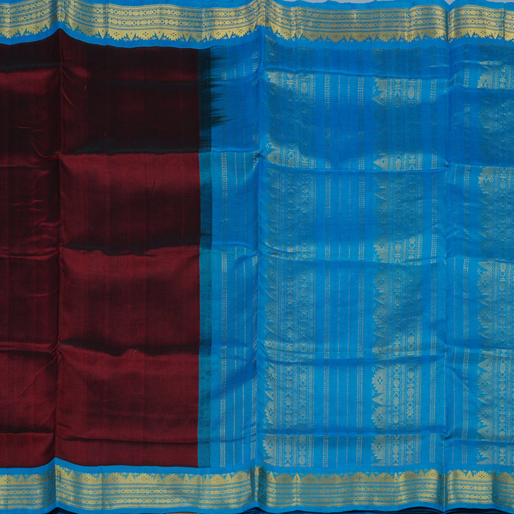 Hayagrivas Araku Maroon Pure Silk Cotton Saree with Sky Blue Border KBE2296B4-1