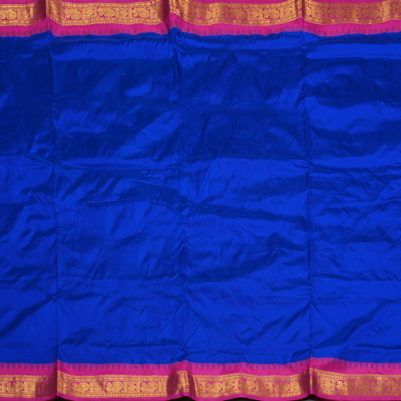 Hayagrivas Blue Handloom Kanjivaram Ten Yards Silk Saree with Pink Border KBE229D1-3