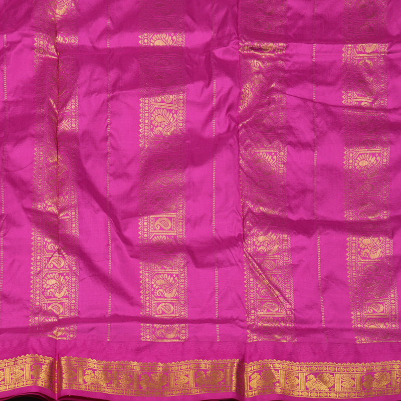 Hayagrivas Blue Handloom Kanjivaram Ten Yards Silk Saree with Pink Border KBE229D1-3