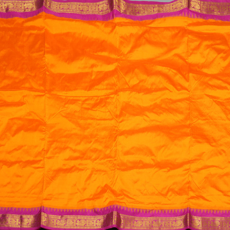 Hayagrivas Mango Yellow Handloom Kanjivaram Ten Yards Silk Saree with Pink Border KBE229D1-4