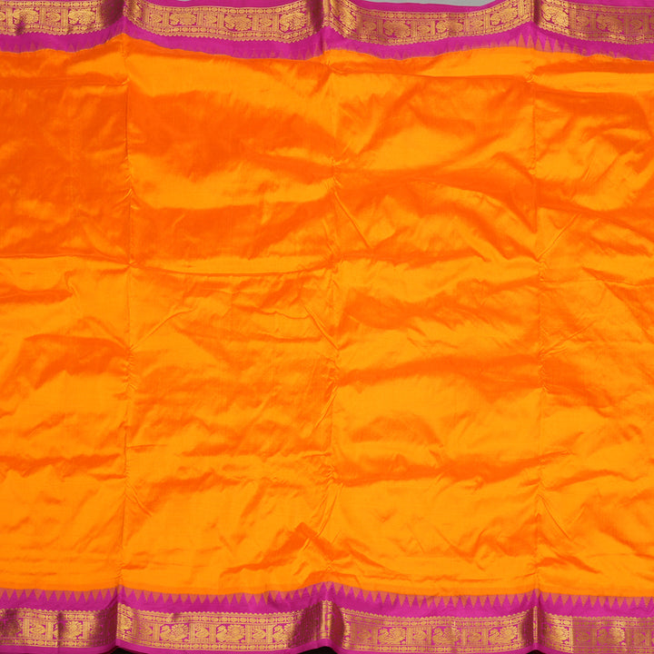 Hayagrivas Mango Yellow Handloom Kanjivaram Ten Yards Silk Saree with Pink Border KBE229D1-4