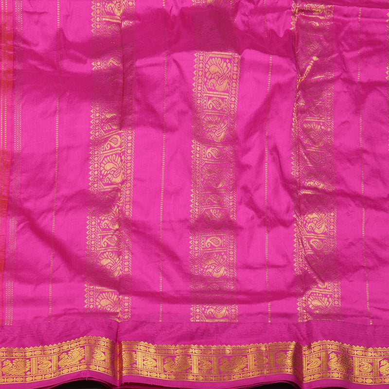 Hayagrivas Mango Yellow Handloom Kanjivaram Ten Yards Silk Saree with Pink Border KBE229D1-4