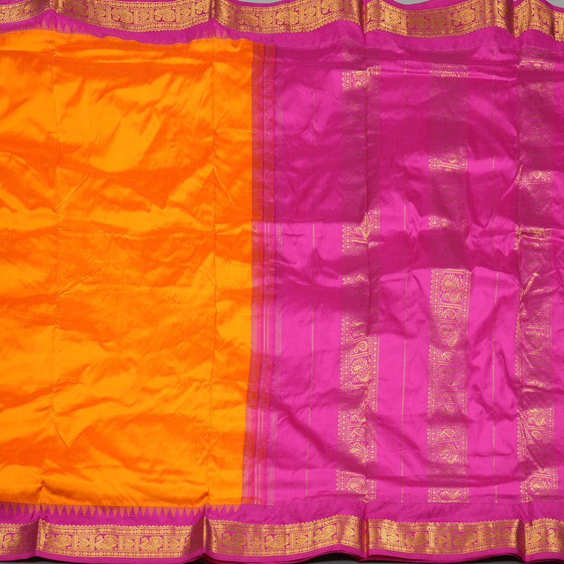 Hayagrivas Mango Yellow Handloom Kanjivaram Ten Yards Silk Saree with Pink Border KBE229D1-4