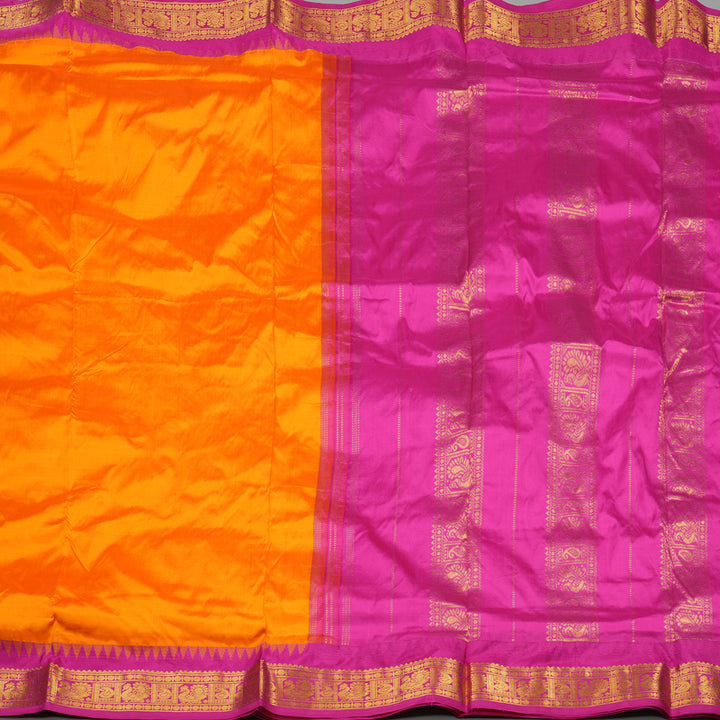Hayagrivas Mango Yellow Handloom Kanjivaram Ten Yards Silk Saree with Pink Border KBE229D1-4