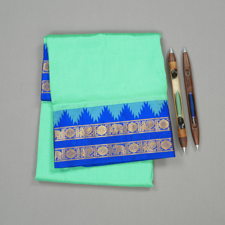 Hayagrivas Sea Blue Handloom Kanjivaram Ten Yards Silk Saree with Blue Border KBE229D2-3