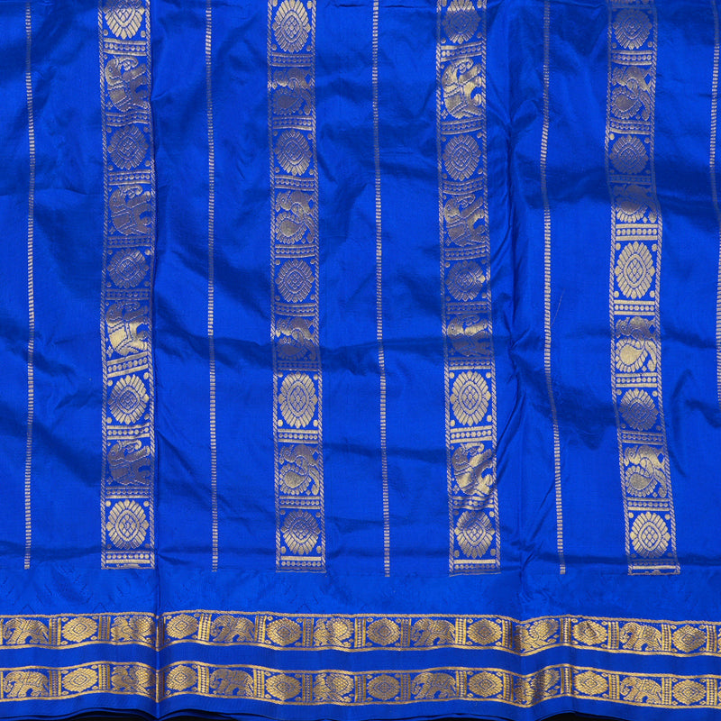 Hayagrivas Sea Blue Handloom Kanjivaram Ten Yards Silk Saree with Blue Border KBE229D2-3