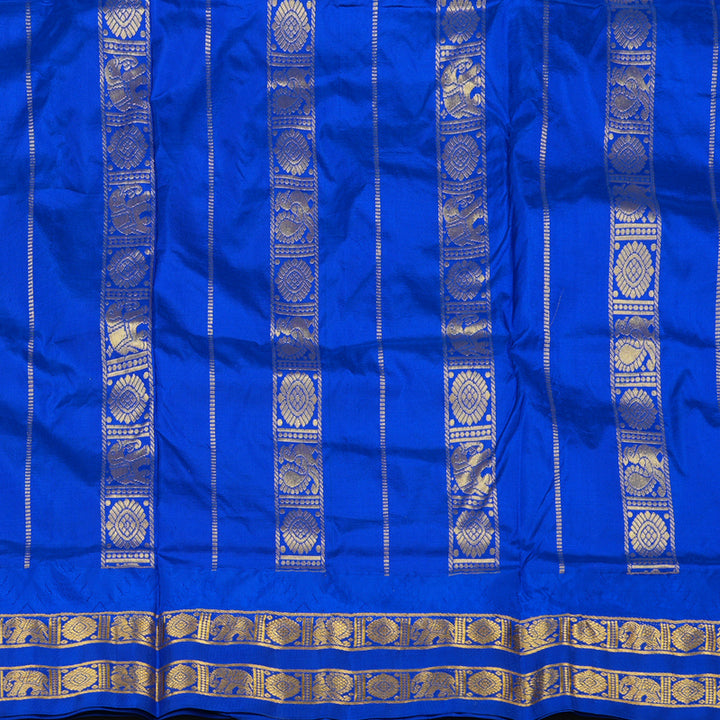 Hayagrivas Sea Blue Handloom Kanjivaram Ten Yards Silk Saree with Blue Border KBE229D2-3