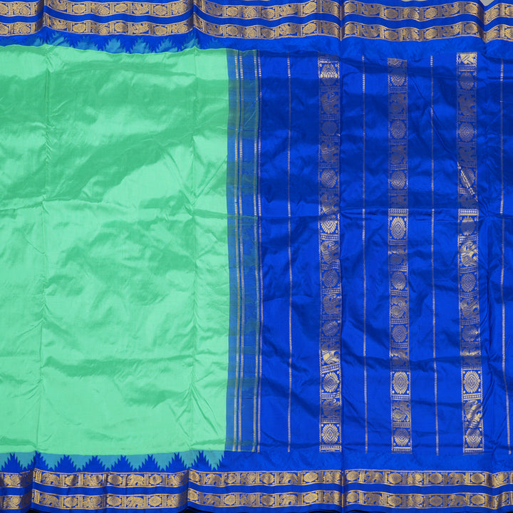 Hayagrivas Sea Blue Handloom Kanjivaram Ten Yards Silk Saree with Blue Border KBE229D2-3