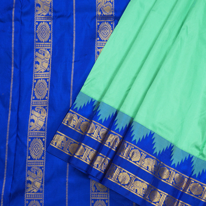 Hayagrivas Sea Blue Handloom Kanjivaram Ten Yards Silk Saree with Blue Border KBE229D2-3