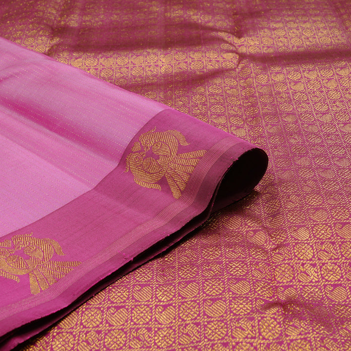 Hayagrivas Mild Pink Handloom Kanjivaram Silk Saree with Purple Border KBE22D1-1