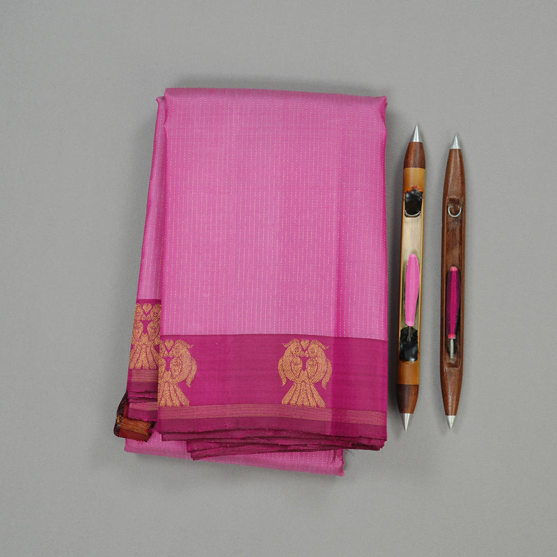 Hayagrivas Mild Pink Handloom Kanjivaram Silk Saree with Purple Border KBE22D1-1