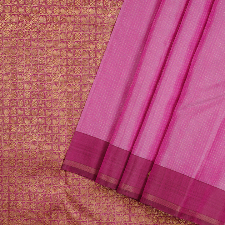Hayagrivas Mild Pink Handloom Kanjivaram Silk Saree with Purple Border KBE22D1-1