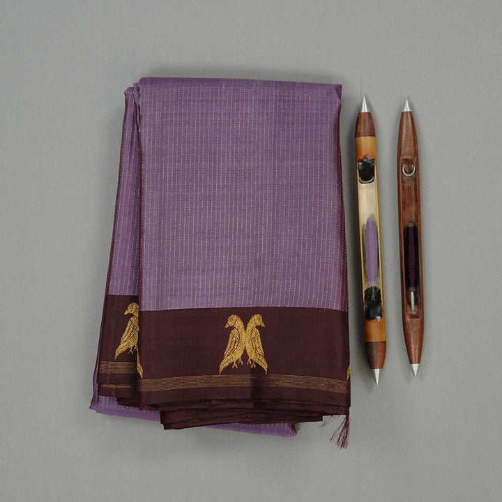 Hayagrivas Plum Purple Handloom Kanjivaram Silk Saree with Dark Brown Border KBE22D1-2