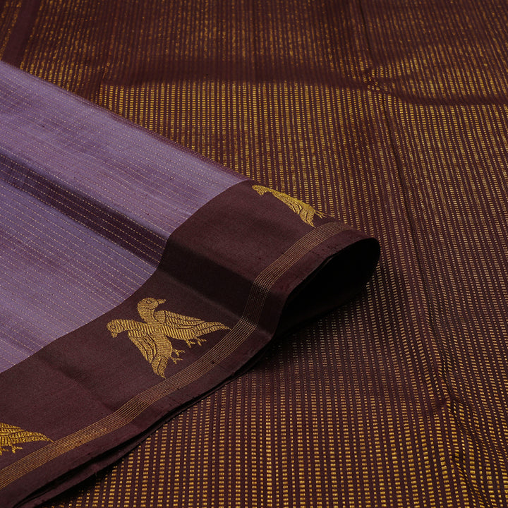 Hayagrivas Plum Purple Handloom Kanjivaram Silk Saree with Dark Brown Border KBE22D1-2