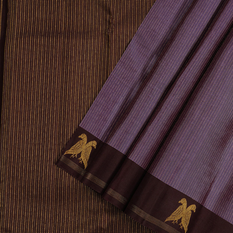 Hayagrivas Plum Purple Handloom Kanjivaram Silk Saree with Dark Brown Border KBE22D1-2