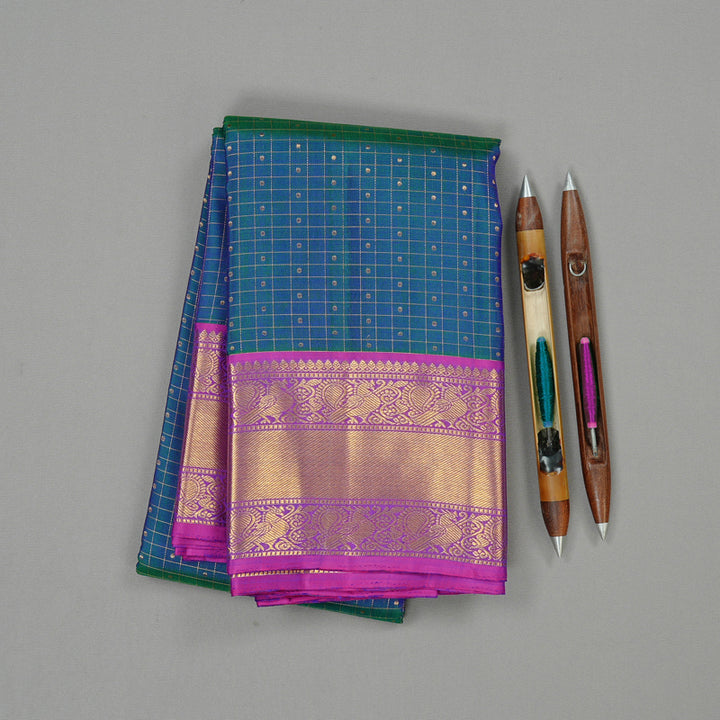 Hayagrivas Handloom Kanjivaram Silk Saree with Enchanting Peacock Blue KBE22D3-1