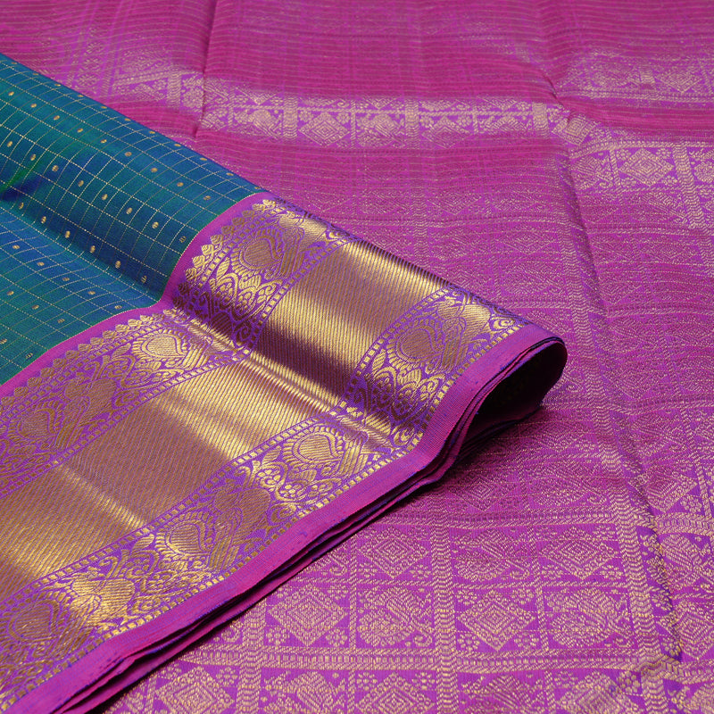 Hayagrivas Handloom Kanjivaram Silk Saree with Enchanting Peacock Blue KBE22D3-1