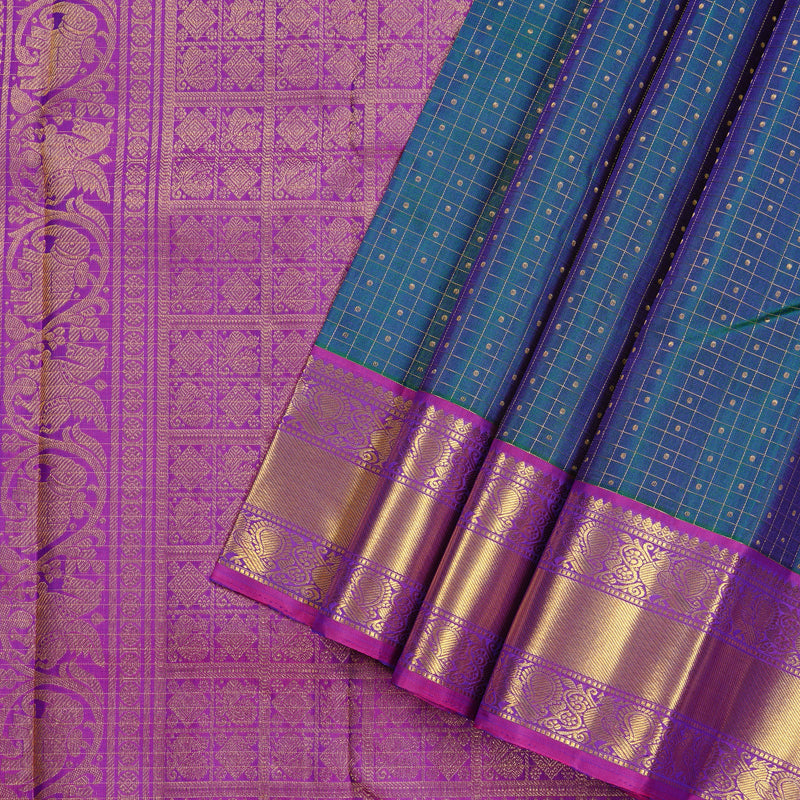 Hayagrivas Handloom Kanjivaram Silk Saree with Enchanting Peacock Blue KBE22D3-1