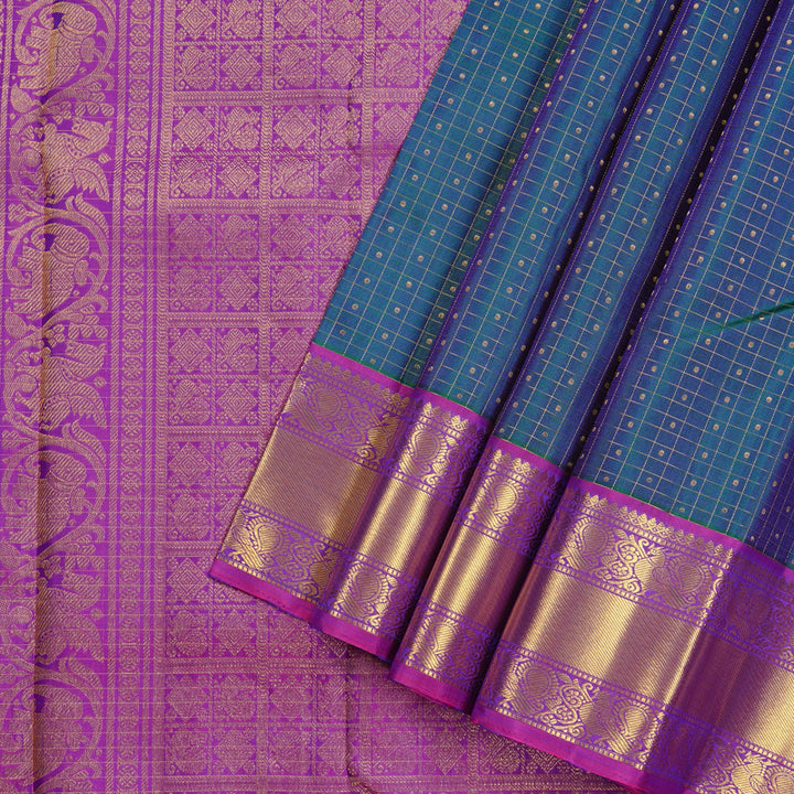 Hayagrivas Handloom Kanjivaram Silk Saree with Enchanting Peacock Blue KBE22D3-1