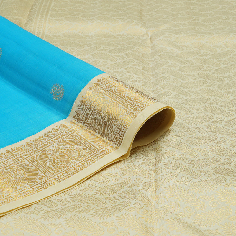Hayagrivas Handloom Sky Blue Kanjivaram Silk Saree with Ivory Border KBE2302B3-1