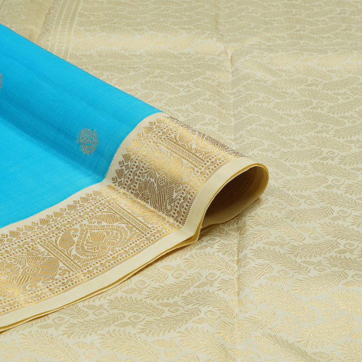 Hayagrivas Handloom Sky Blue Kanjivaram Silk Saree with Ivory Border KBE2302B3-1