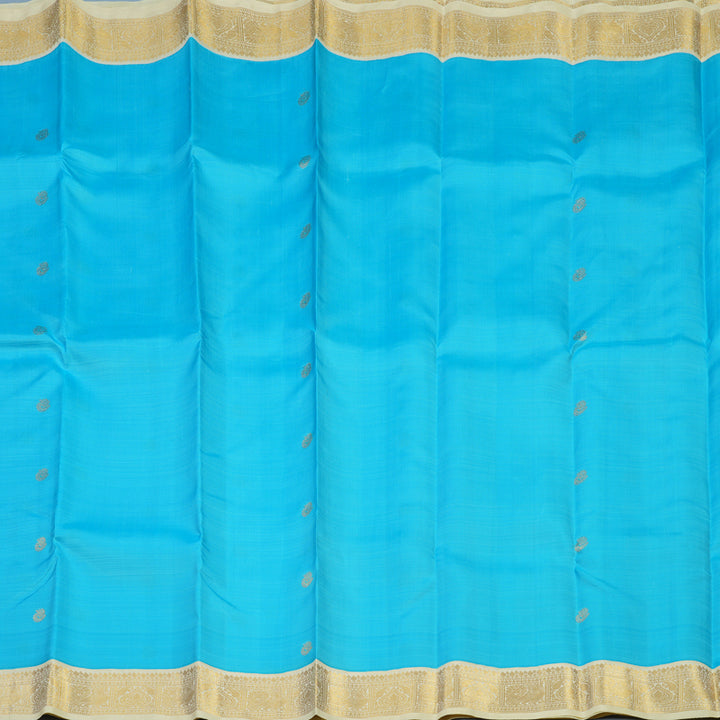 Hayagrivas Handloom Sky Blue Kanjivaram Silk Saree with Ivory Border KBE2302B3-1