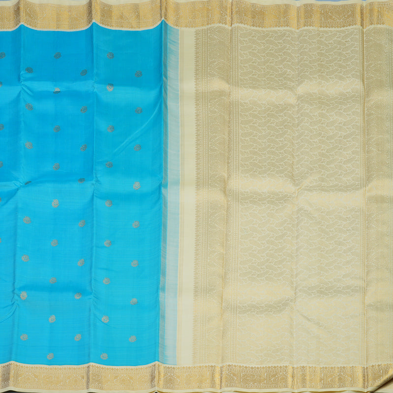 Hayagrivas Handloom Sky Blue Kanjivaram Silk Saree with Ivory Border KBE2302B3-1