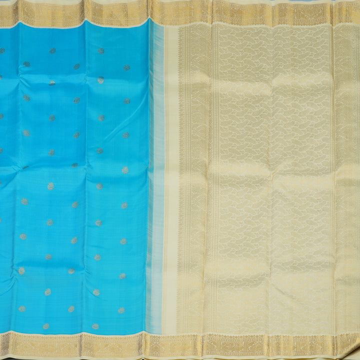 Hayagrivas Handloom Sky Blue Kanjivaram Silk Saree with Ivory Border KBE2302B3-1