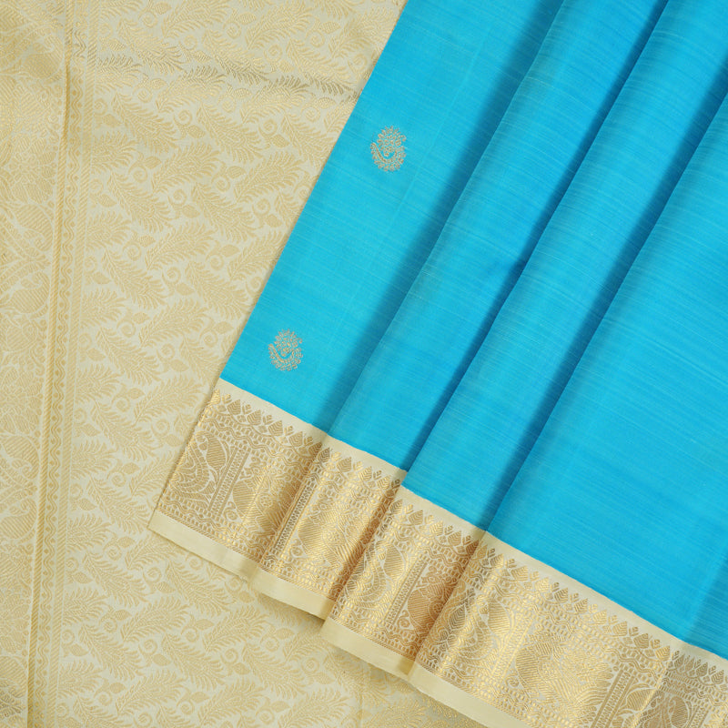Hayagrivas Handloom Sky Blue Kanjivaram Silk Saree with Ivory Border KBE2302B3-1