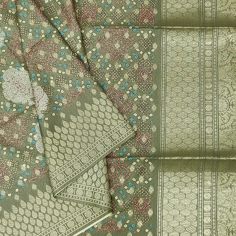 Hayagrivas Cement Green Fancy Cotton Saree KBE2305B1-1