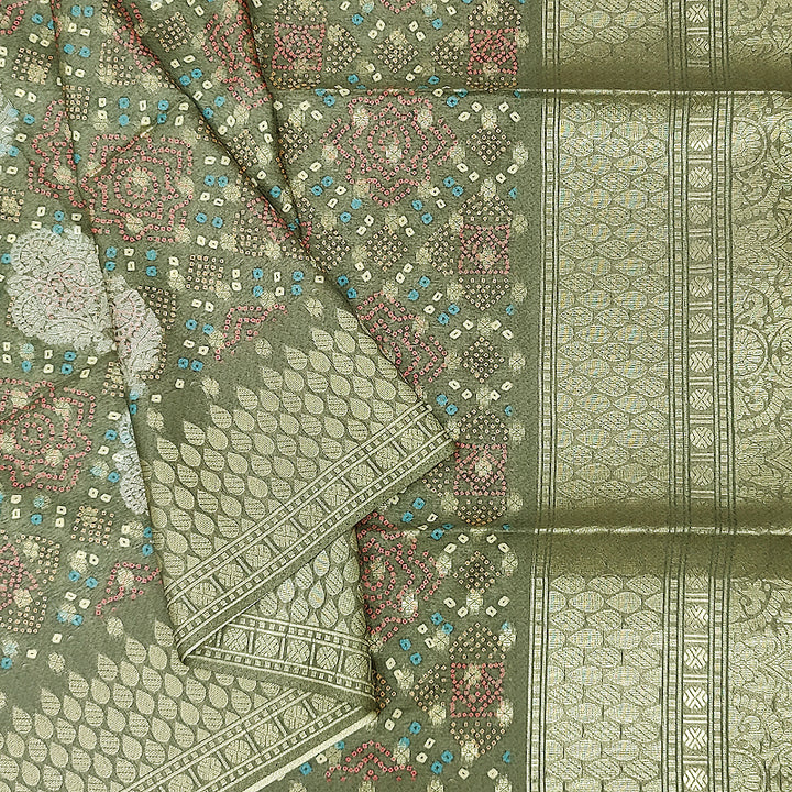 Hayagrivas Cement Green Fancy Cotton Saree KBE2305B1-1