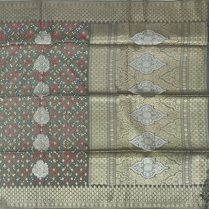 Hayagrivas Cement Green Fancy Cotton Saree KBE2305B1-1